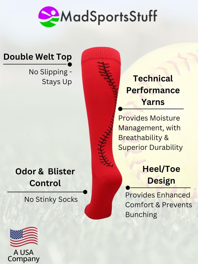 MadSportsStuff Softball Socks with Stitches Over the Calf (Red/Black, Large) - Image 4